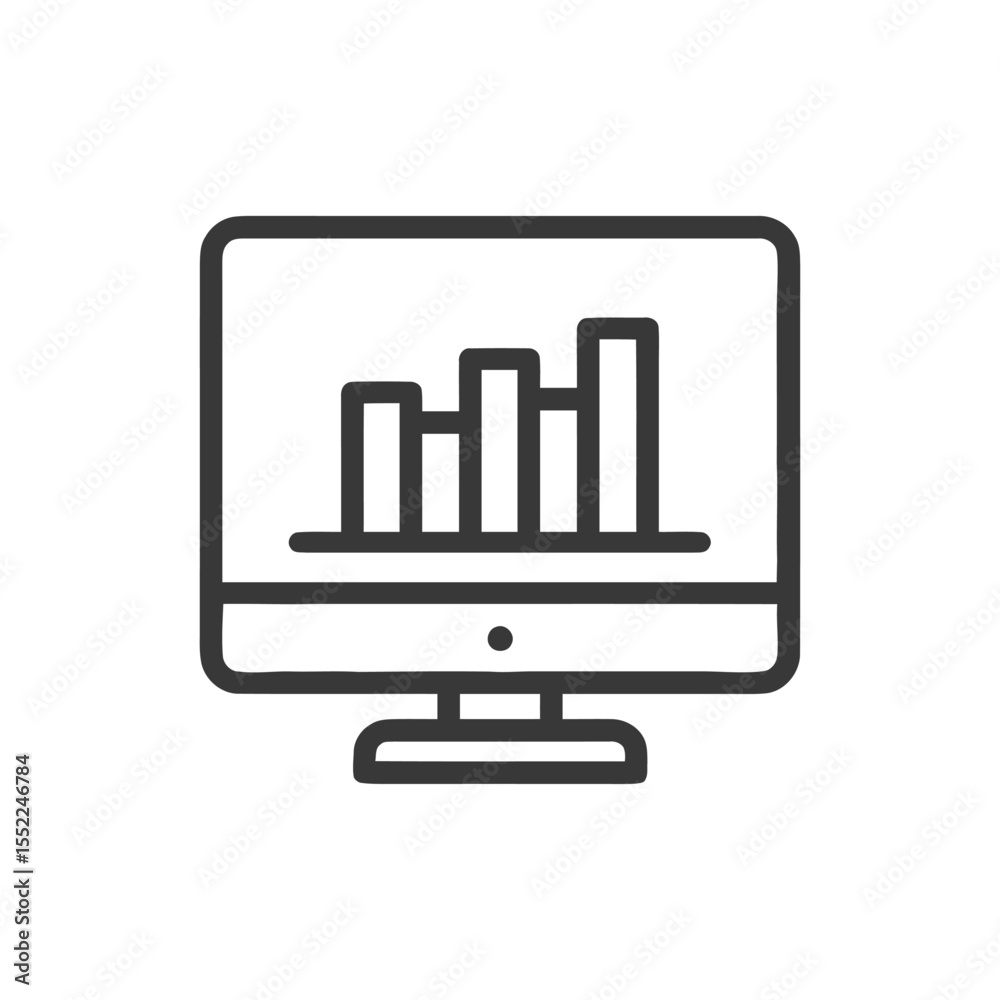 Poster minimalist computer icon displaying a bar graph, isolated on white background