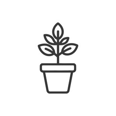 Fototapeta premium Minimalist Potted Plant Icon: Simple Line Art Design on White