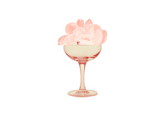 Soft pink peony flower placed in a pastel coupe glass on a transparent background. Elegant and...