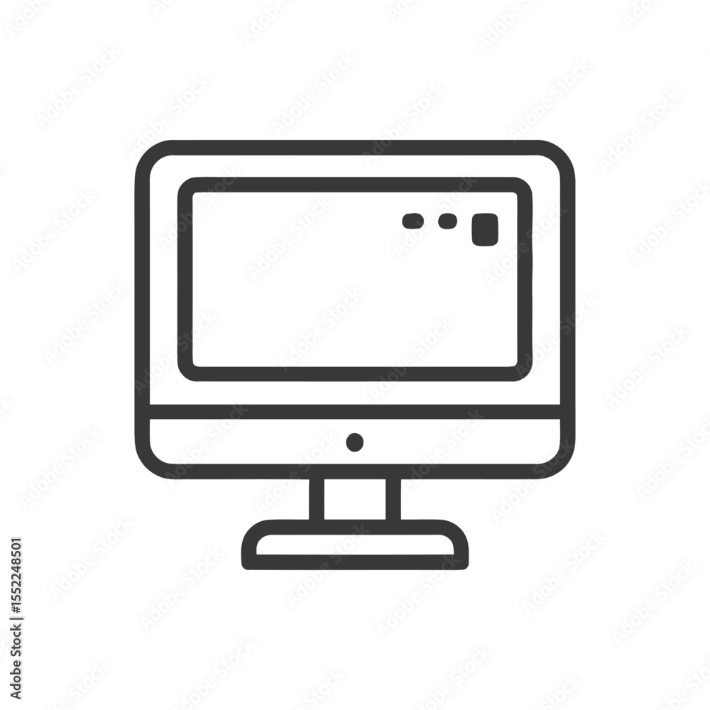 Poster minimalist computer icon: modern desktop monitor with rounded edges and clean lines