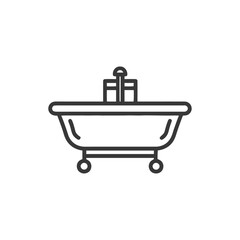Minimalist Bathtub Icon with Wheels and Faucet Detail