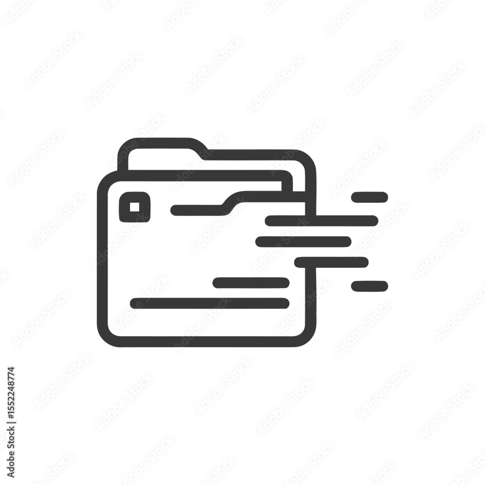 Poster fast file transfer: minimalist icon of data folder with motion lines