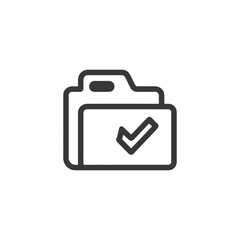 Completed File: Folder Icon with Check Mark, Dark Gray Outline