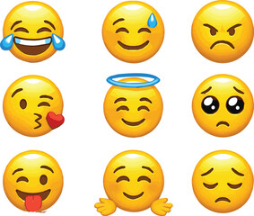 Fototapeta premium Diverse Emoji Collection Expressing a Range of Emotions From Joy to Anger and Sadness in a Playful Vector Style