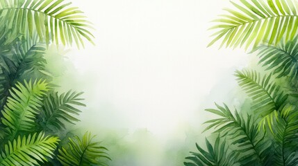 Fototapeta premium Lush Green Tropical Leaves Surrounding a Soft Neutral Background for Artistic Designs and Nature Themes
