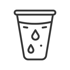Minimalist Water Glass Icon with Droplets, Clean Line Art Design
