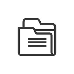 Minimalist Folder Icon with Document Lines, Dark Gray on White Background