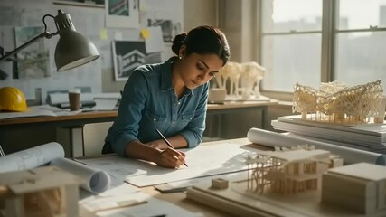 Architect Woman Designing Building Plans. (1) - Powered by Adobe