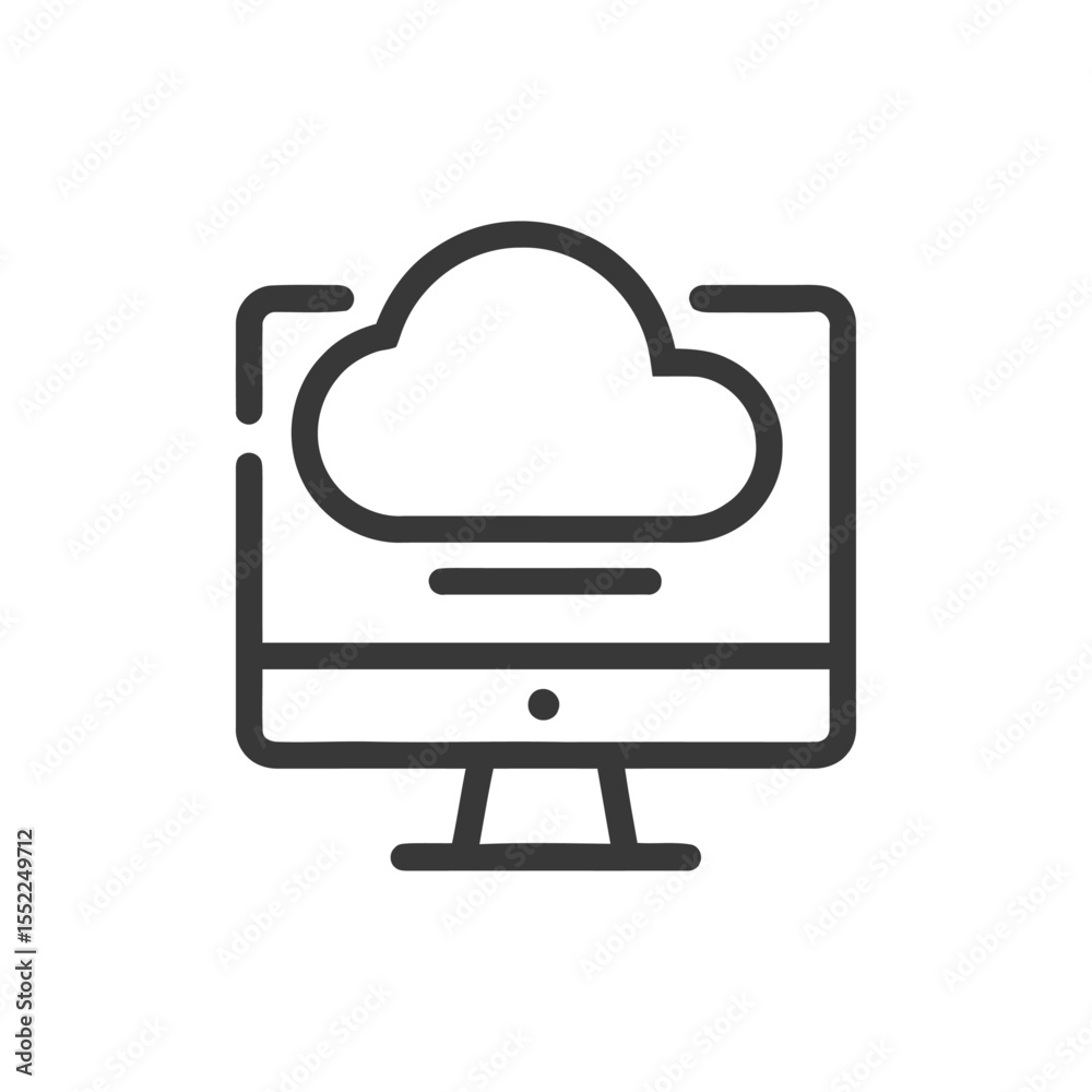 Fototapete cloud computing icon: modern monitor displaying cloud symbol in outline style
