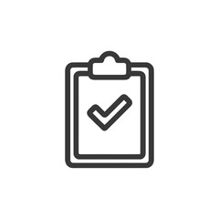 Completed Task: Minimalist Clipboard Icon with Check Mark Symbol in Dark Gray