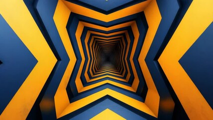 Abstract tunnel with yellow and dark blue chevron shapes in geometric optical illusion style on a seamless background. Concept of depth and motion - Powered by Adobe