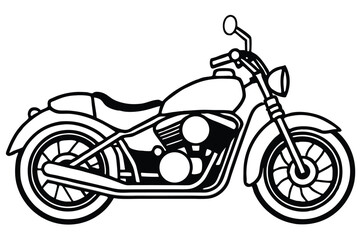 Obraz premium Black and White Graphic of Motorcycle Outline Illustration Featuring Classic Cruiser Design Elements