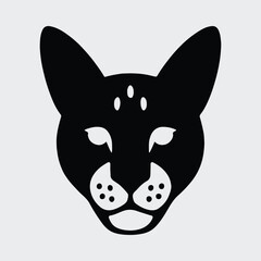 Silhouette Serval cat face black and white minimalist Vector illustration