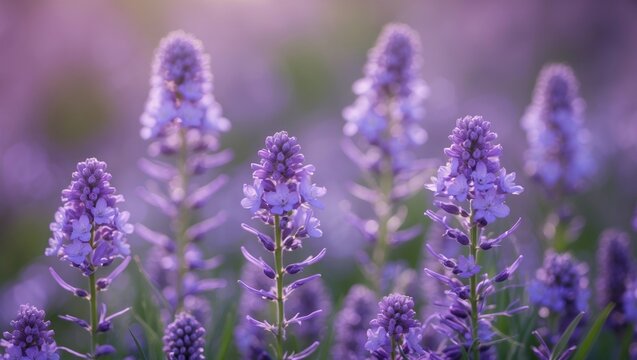 Close Up, Purple Flowers In Full Bloom with Empty Copy Space for Text