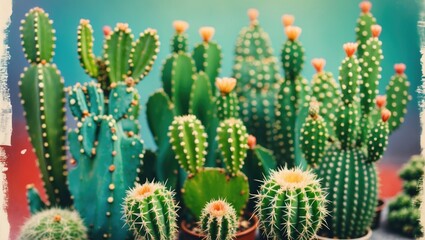 Close Up Group Of Green Cactus Background