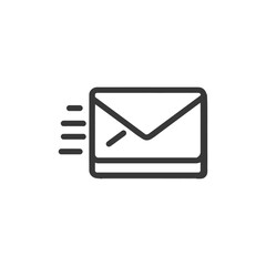 Sending Email Icon: Dark Gray Outline with Motion Lines on White Background