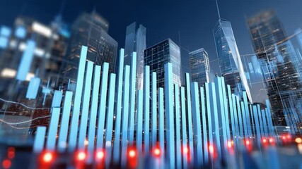 Financial Metropolis: A dynamic cityscape serves as the backdrop to a display of financial data, conveying the pulse of a global market, symbolizing the intersection of urban life and economic trends. - Powered by Adobe
