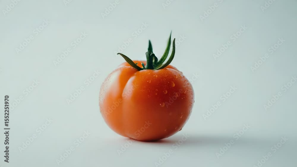 Poster a single tomato sits on a white surface, ready for use or display