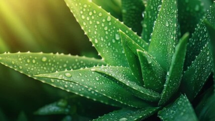 Close-up view of a plant with dew-covered leaves, perfect for depicting serenity and natural beauty