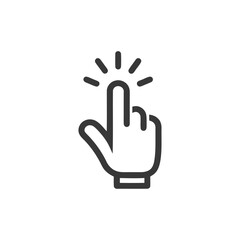 Clicking Finger Icon: Bold Outline, Interactive Touch Symbol on White Background