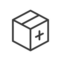 Minimalist Box Icon with Plus Sign, Dark Gray Outline