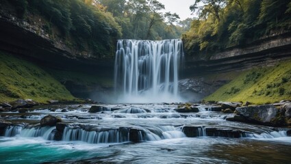 Obraz premium Take Pictures Of Waterfalls At Low Speed. Waterfall In Northeast.. With Empty Copy Space For Text