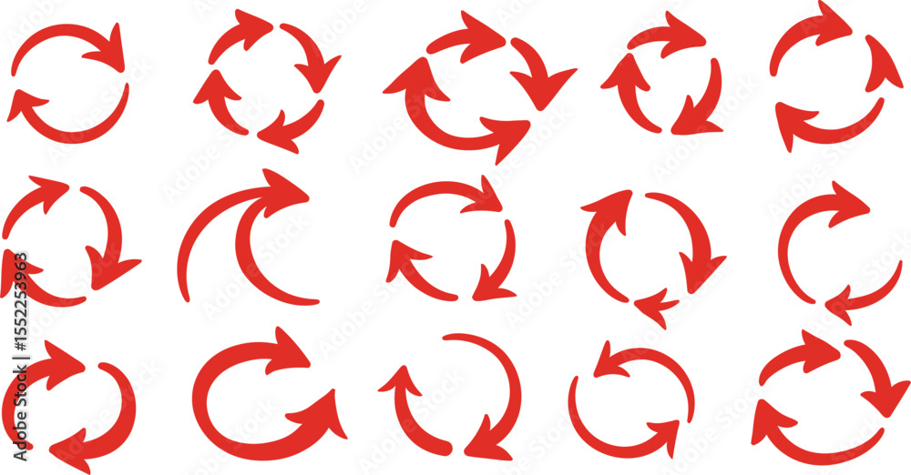 Poster red circular arrows set - refresh, recycle, & loop icons ai generative