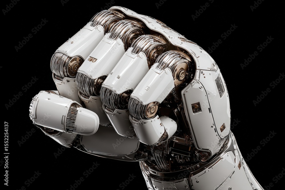 Poster Highly Detailed Close-Up of a Advanced Robotics Hand with Mechanical Joints and Sensors on Black Background