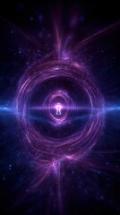 Obraz premium Abstract Digital Visual of a Vibrant Purple and Blue Energy Vortex with Light Circles and Particle Effects in a Cosmic Space Background
