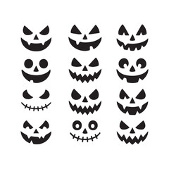 Collection of Various Halloween Pumpkin Face Silhouettes Displaying a Variety of Spooky and Playful Expressions for Festive Decoration