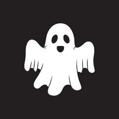 Friendly Ghost Illustration Against Black Background Invoking Halloween Spirit Featuring Simple Design and Classic Spooky Character