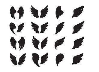 Collection of Diverse Angel Wing Silhouettes Expressing Freedom, Spirituality and Artistic Design Elements for Creative Projects and Symbolic Representations