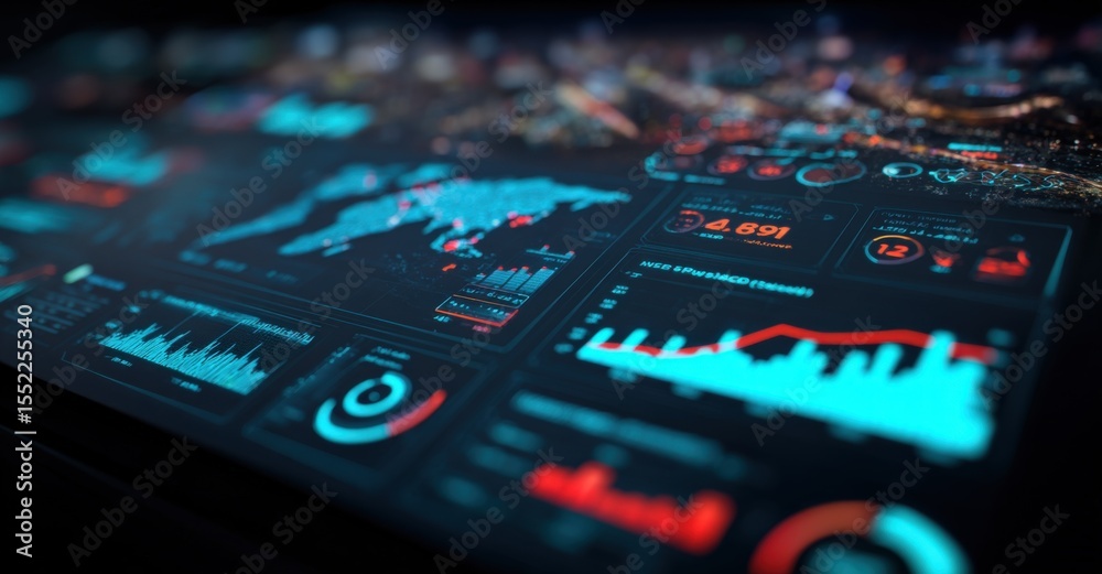 Aufkleber Advanced Digital Data Dashboard Interface Display with Graphs Charts and Statistics for Data Analysis and Technology Insights