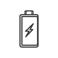 Obraz premium Minimalist Battery Icon with Lightning Bolt Symbol, Black Outline on White