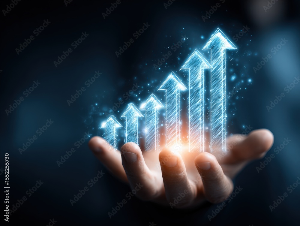 Poster digital business growth graph arrows upward chart data technology innovation financial success conce