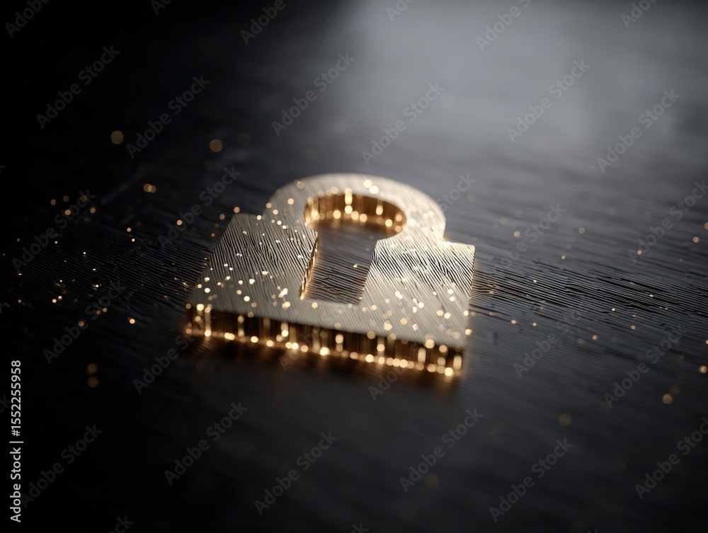 Poster Close-up of a glowing golden padlock with sparks and reflections on a dark surface symbolizing security safety protection and locking mechanism