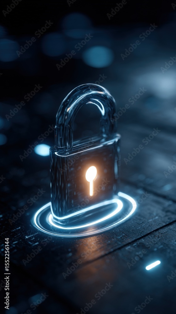 Aufkleber Close-up of illuminated padlock representing cybersecurity security protection digital access encryption lock on dark background