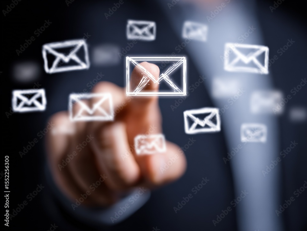 Leinwandbilder Digital email communication interface with multiple glowing envelope icons representing sending receiving and receiving messages technology in a modern digital environment