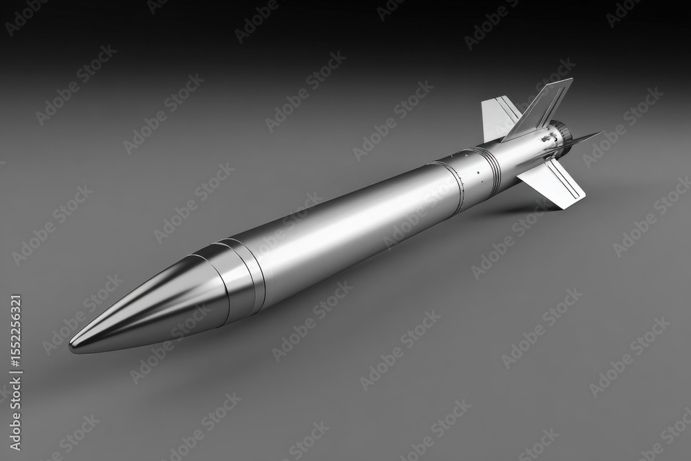 Aufkleber highly detailed realistic metallic missile projectile with aerodynamic fins and pointed nose for mil