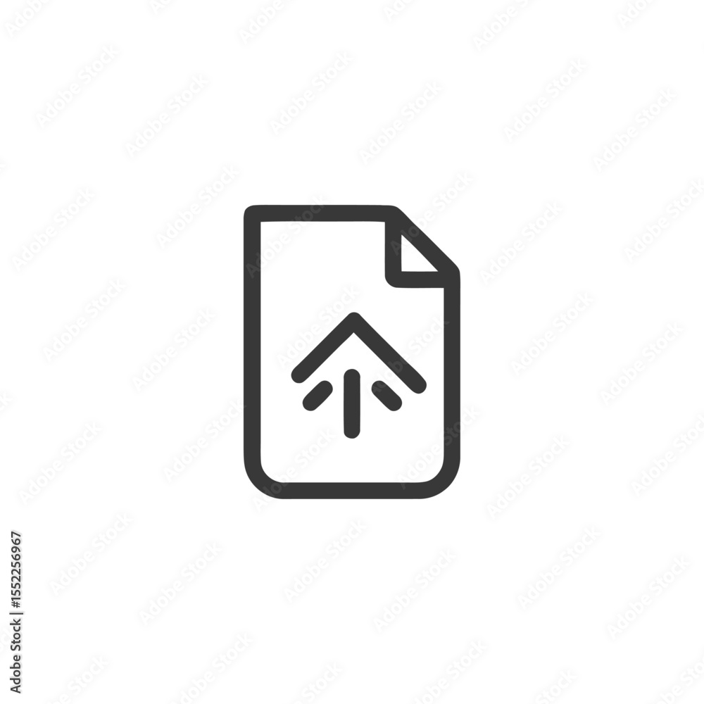 Poster minimalist file upload icon: document with arrow symbol in outline style