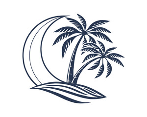Tropical Palm Trees Silhouette Under Crescent Moon