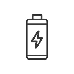 Minimalist Battery Icon with Lightning Bolt Symbol on White Background