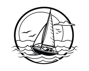 Sailboat on the Ocean Waves in a Circular Frame