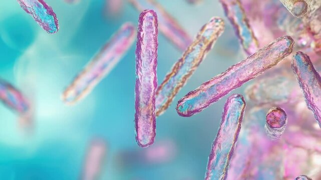 A microscopic view of various microorganisms on a surface, suitable for use in scientific illustrations or educational materials