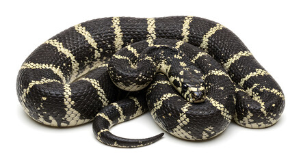 Obraz premium California Kingsnake on White Background – High Resolution Reptile Close-up