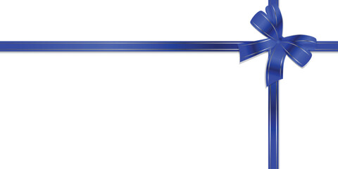 Background for rectangular banner with image of blue lush satin bow with silver borders on transparent background. Vector.