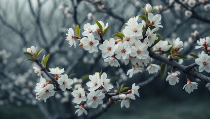 Almond Tree With Beautiful White Blossoming Flowers