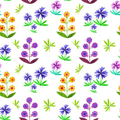 Bright summer floral pattern. Watercolor illustration, drawing for fabric.