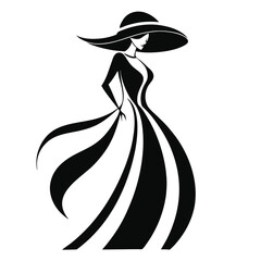 Obraz premium A sophisticated graphic illustration of an elegant woman in a chic wide-brimmed hat and flowing gown, embodying timeless grace and fashion with an artistic concept