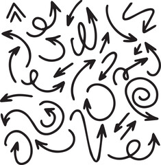 Hand-drawn arrow icon set. A collection of curved